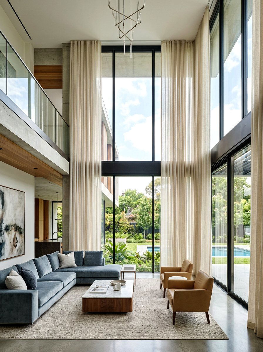 Double Height Window Curtains - 30 dramatic drapery living room ideas