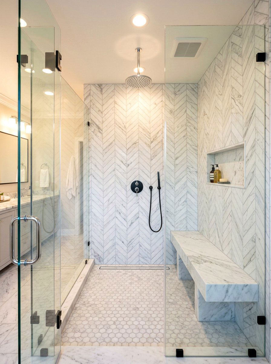 Double Herringbone Pattern Tile - 30 shower tile pattern ideas