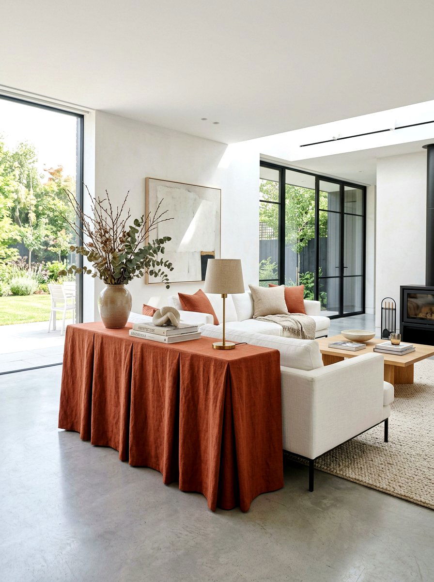 Double Inverted Pleat Console - 30 skirted table ideas