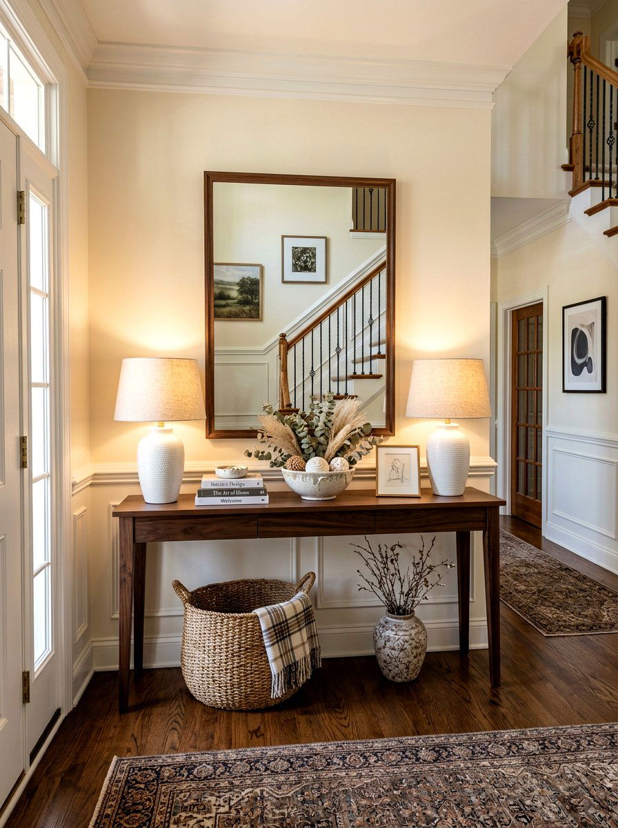 Double Lamp Entryway Decor - 30 console table entry ideas