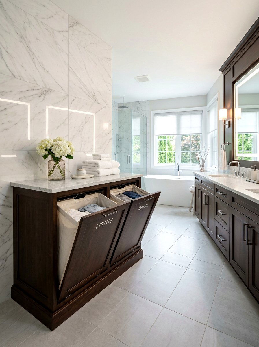 Double Laundry Sorter Cabinet - 30 laundry basket storage ideas