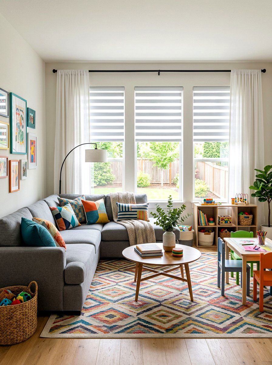 Double Layer Blind With Rod Pocket Curtains - 30 blind and curtain combo ideas