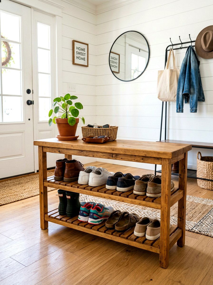 Double Layer Entryway Bench For Shoes - 30 farmhouse entryway bench ideas