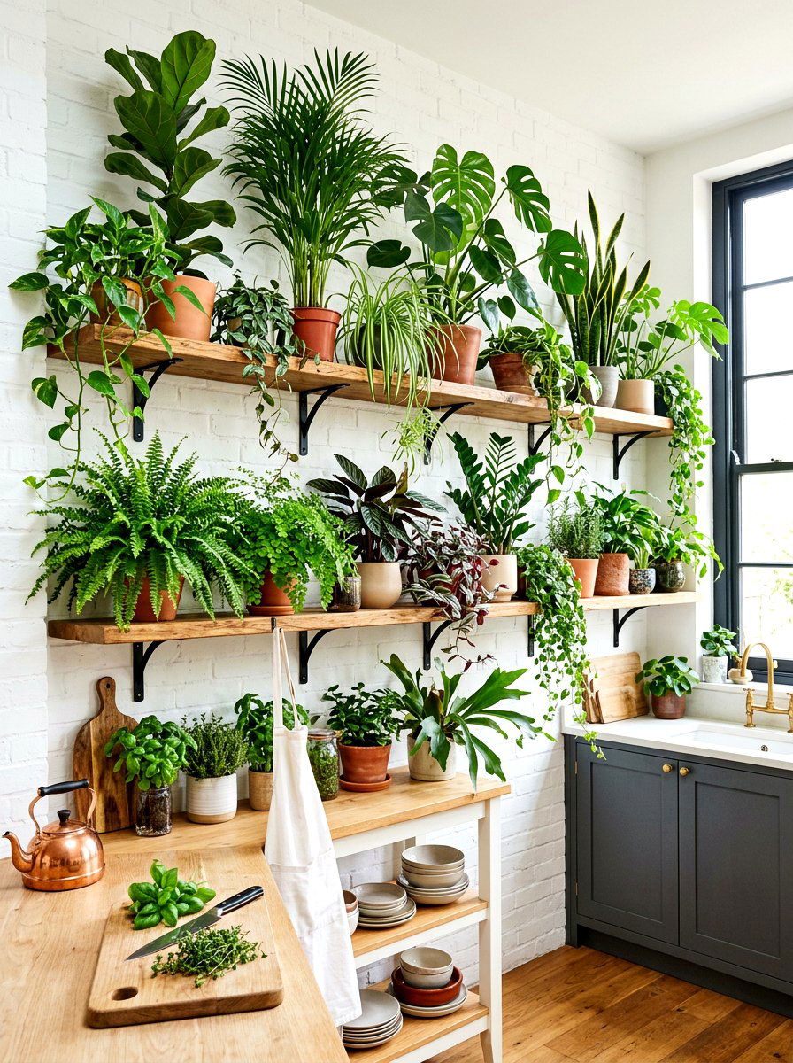 Double Layer Plant Shelf - 30 kitchen plant shelf ideas