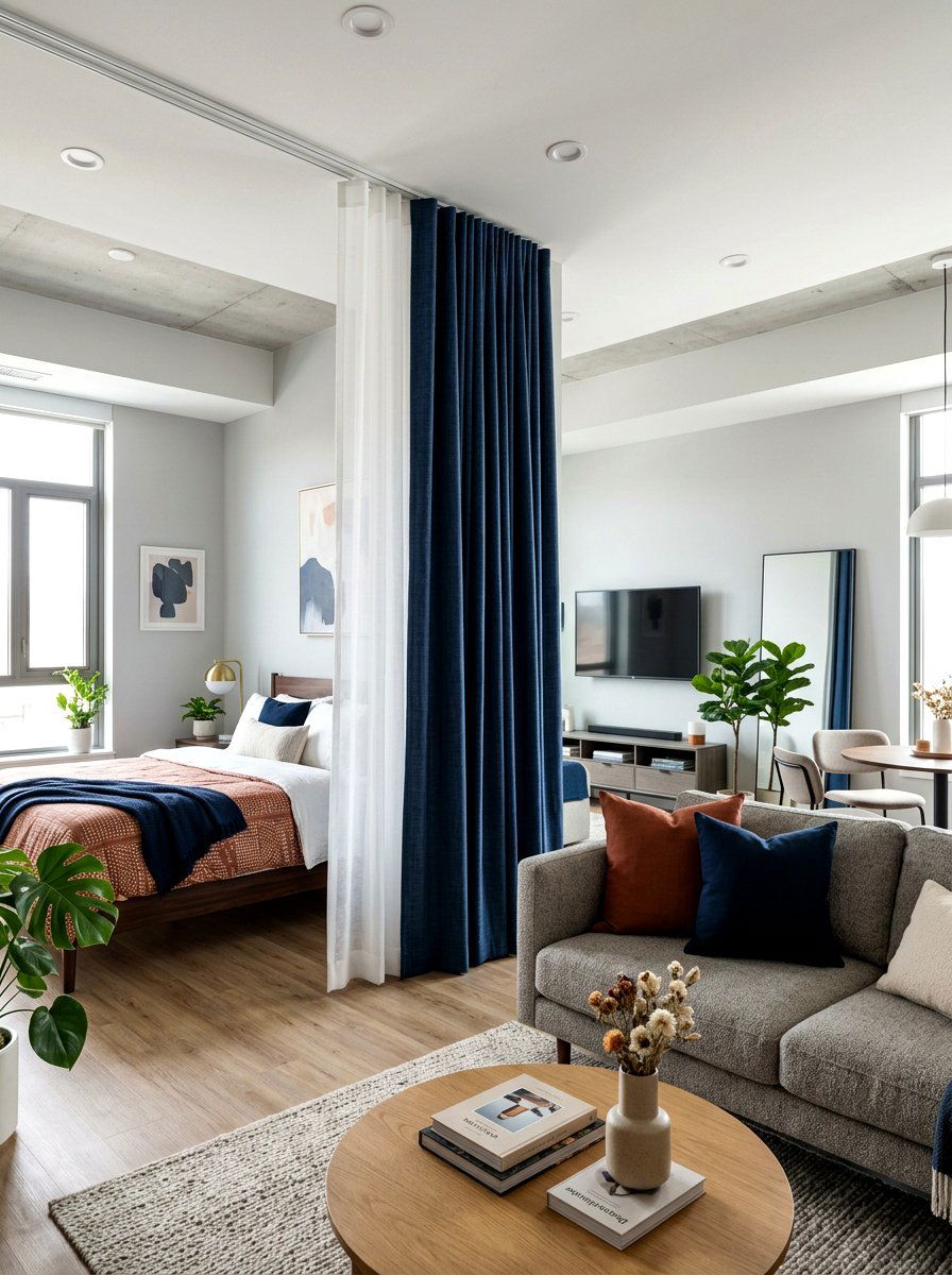 Double Layer Privacy Curtain - 30 curtain divider apartment ideas
