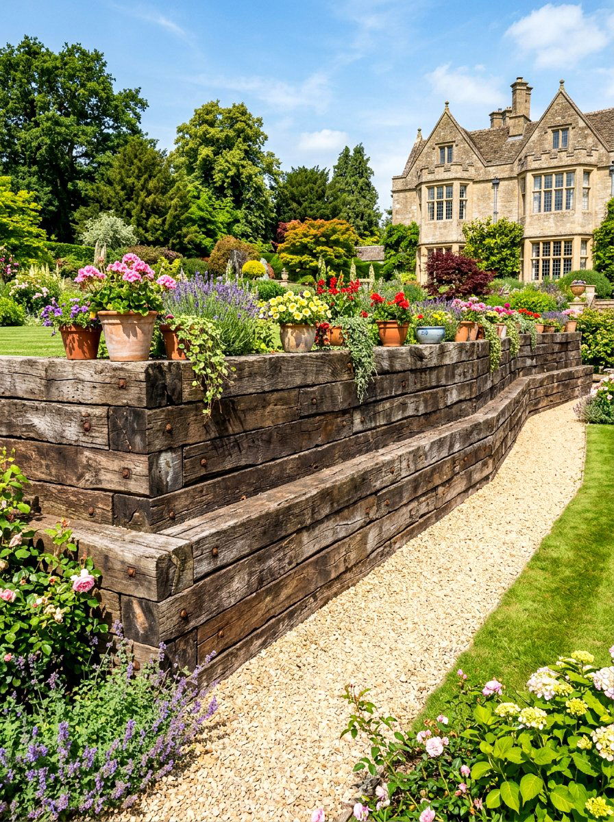 Double Layer Sleeper - 30 timber retaining wall ideas