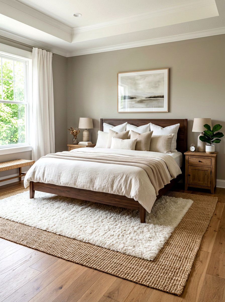 Double Layered Bedroom Rug - 30 jute rug styling ideas