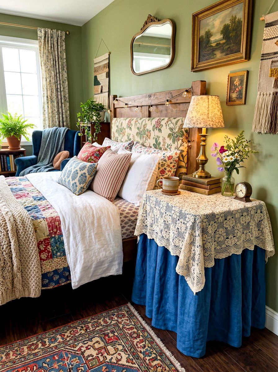 Double Layered Fabric Table - 30 skirted nightstand ideas