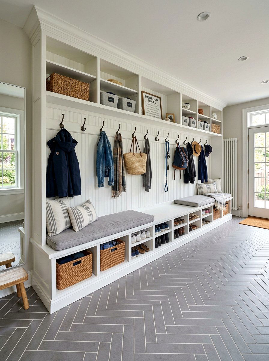 Double Mudroom Bench - 30 mudroom drop zone bench ideas