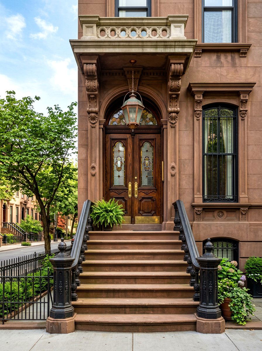 Double Oak Door Stoop - 30 brownstone stoop ideas