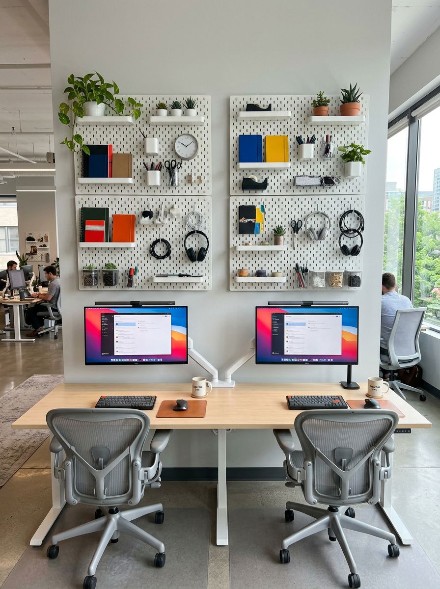 Double Office Pegboard - 30 office pegboard ideas