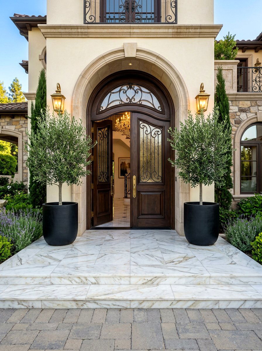 Double Olive Tree Entryway - 30 olive tree entry ideas