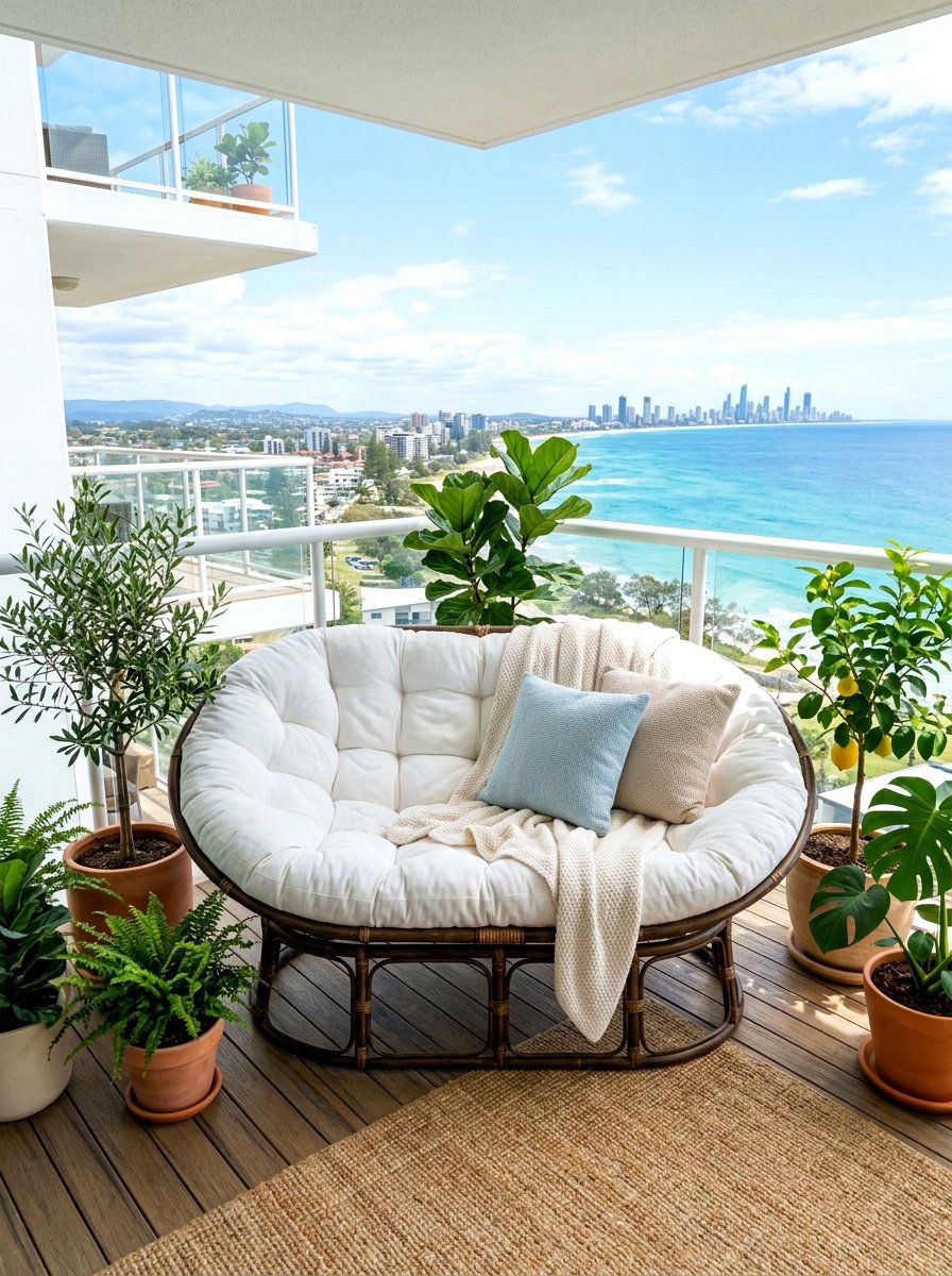 Double Papasan Chair Balcony - 30 balcony seating nook ideas