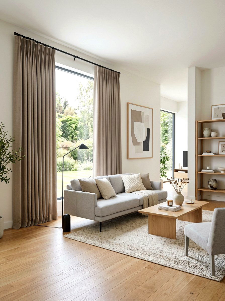 Double Pinch Pleat Living Room - 30 tailored drapery living room ideas