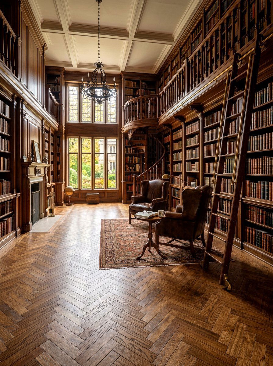 Double Plank Oak Herringbone Library - 30 herringbone floor ideas