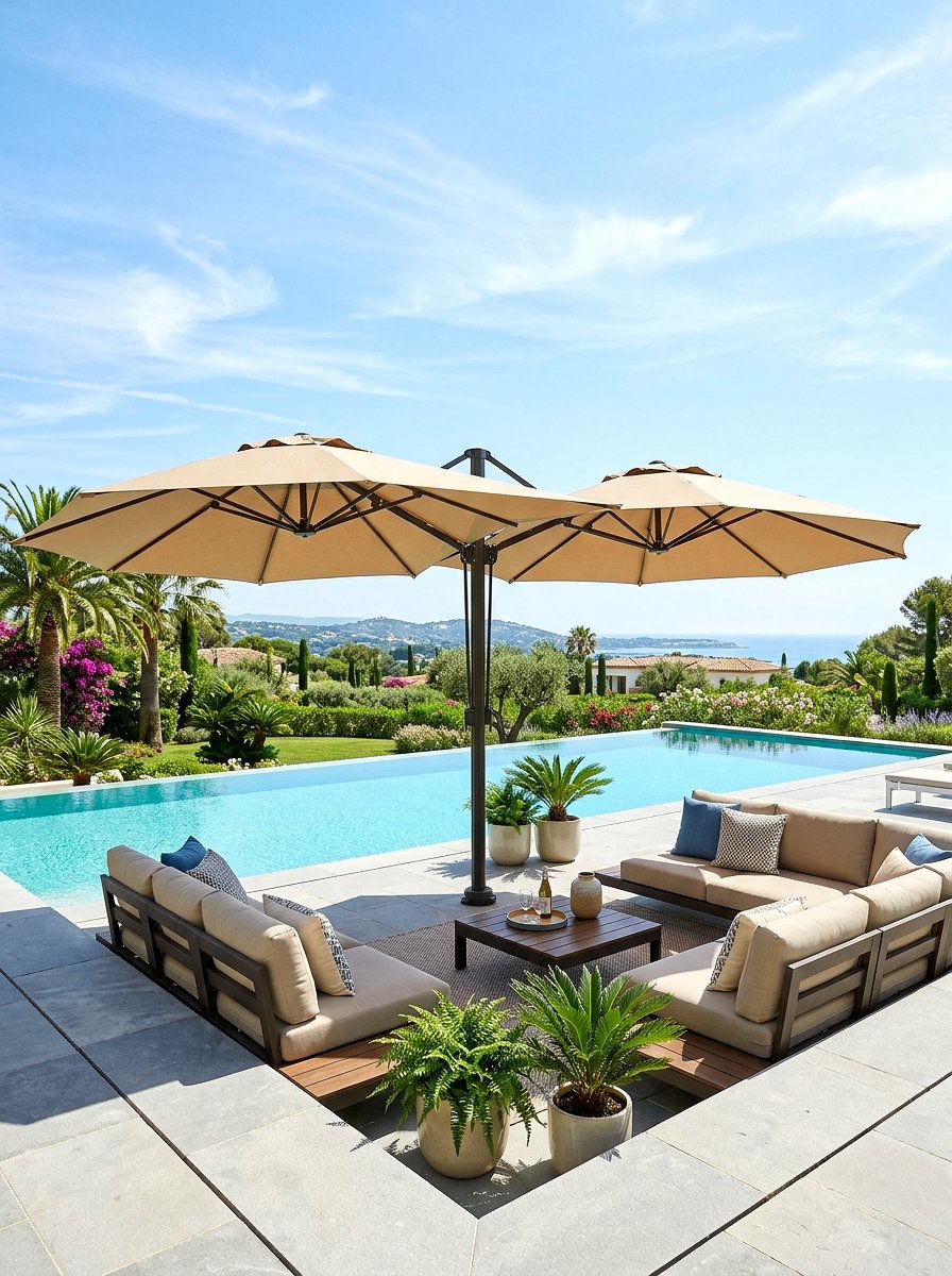 Double Pool Umbrella - 30 pool umbrella ideas