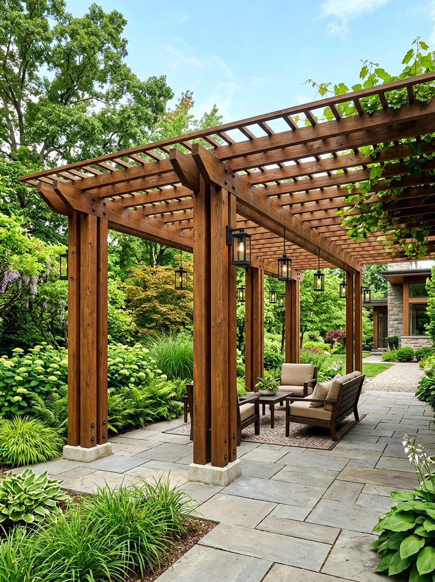 Double Post Pergola - 30 arbor walkway ideas