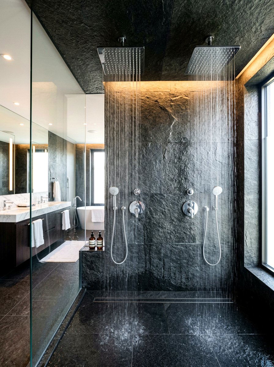 Double Rain Shower - 30 rain head shower bathroom ideas