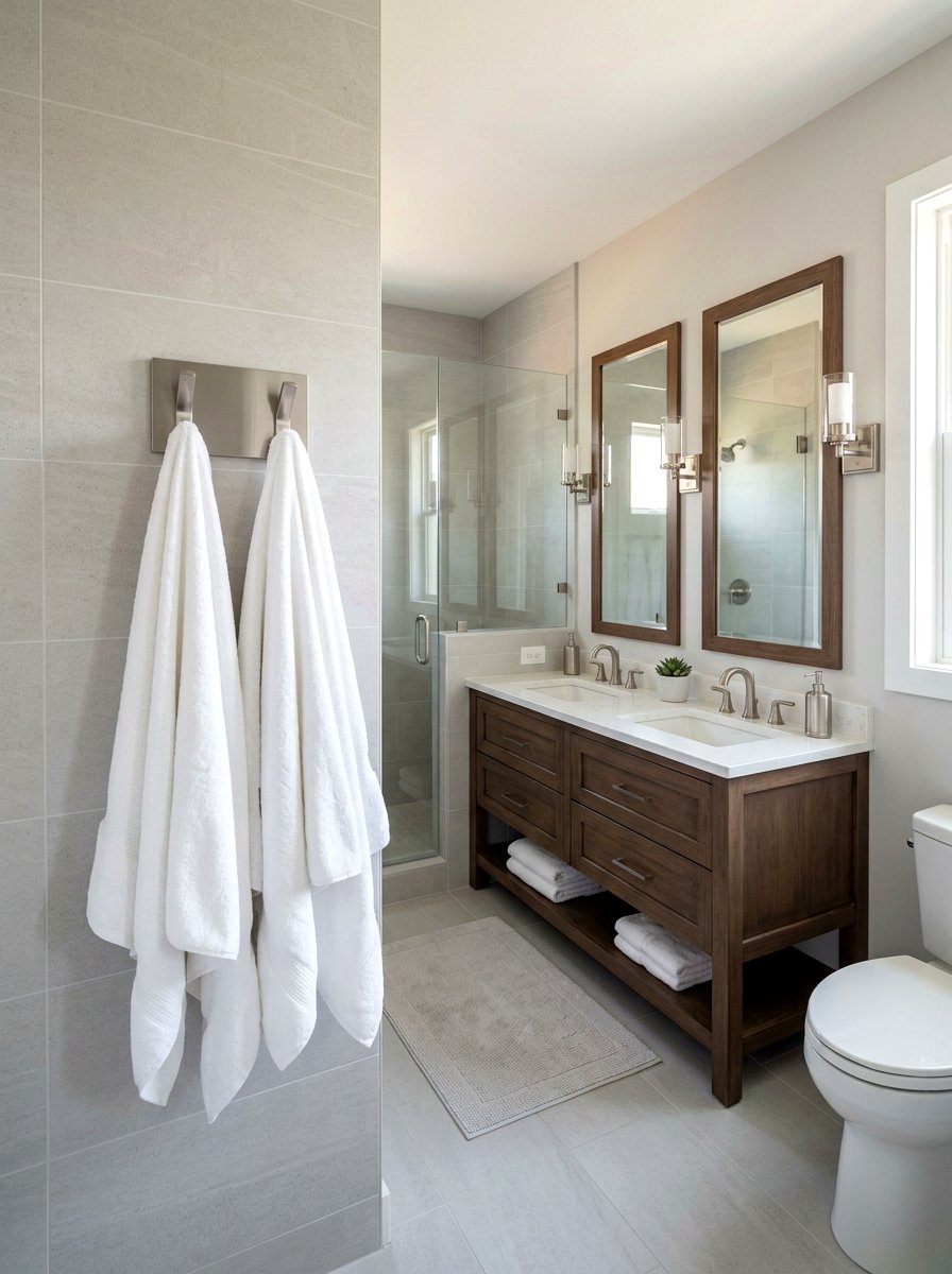 Double Robe Hook - 30 robe hook bathroom ideas