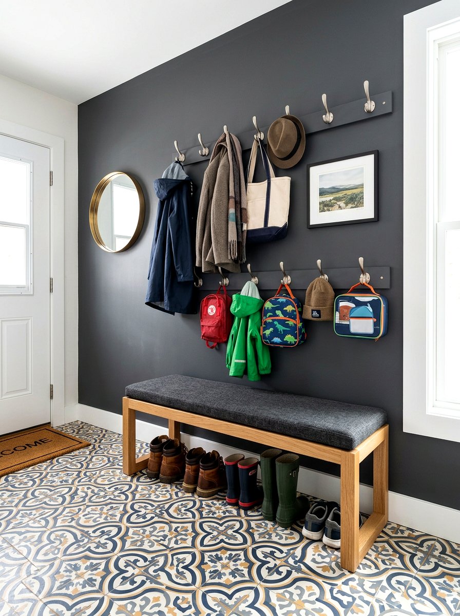 Double Row Mudroom Hooks - 30 open mudroom shelving ideas