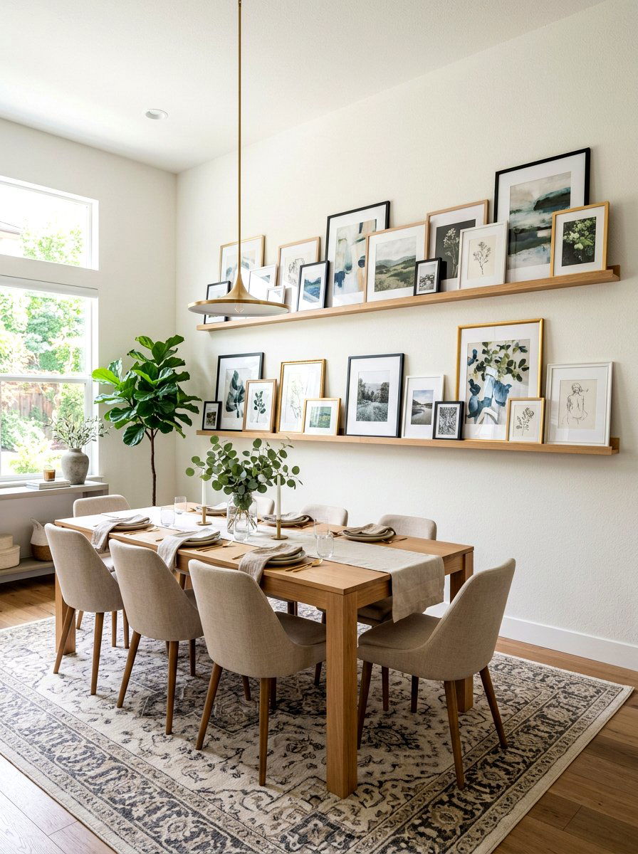 Double Row Picture Ledge - 30 dining room picture ledge ideas