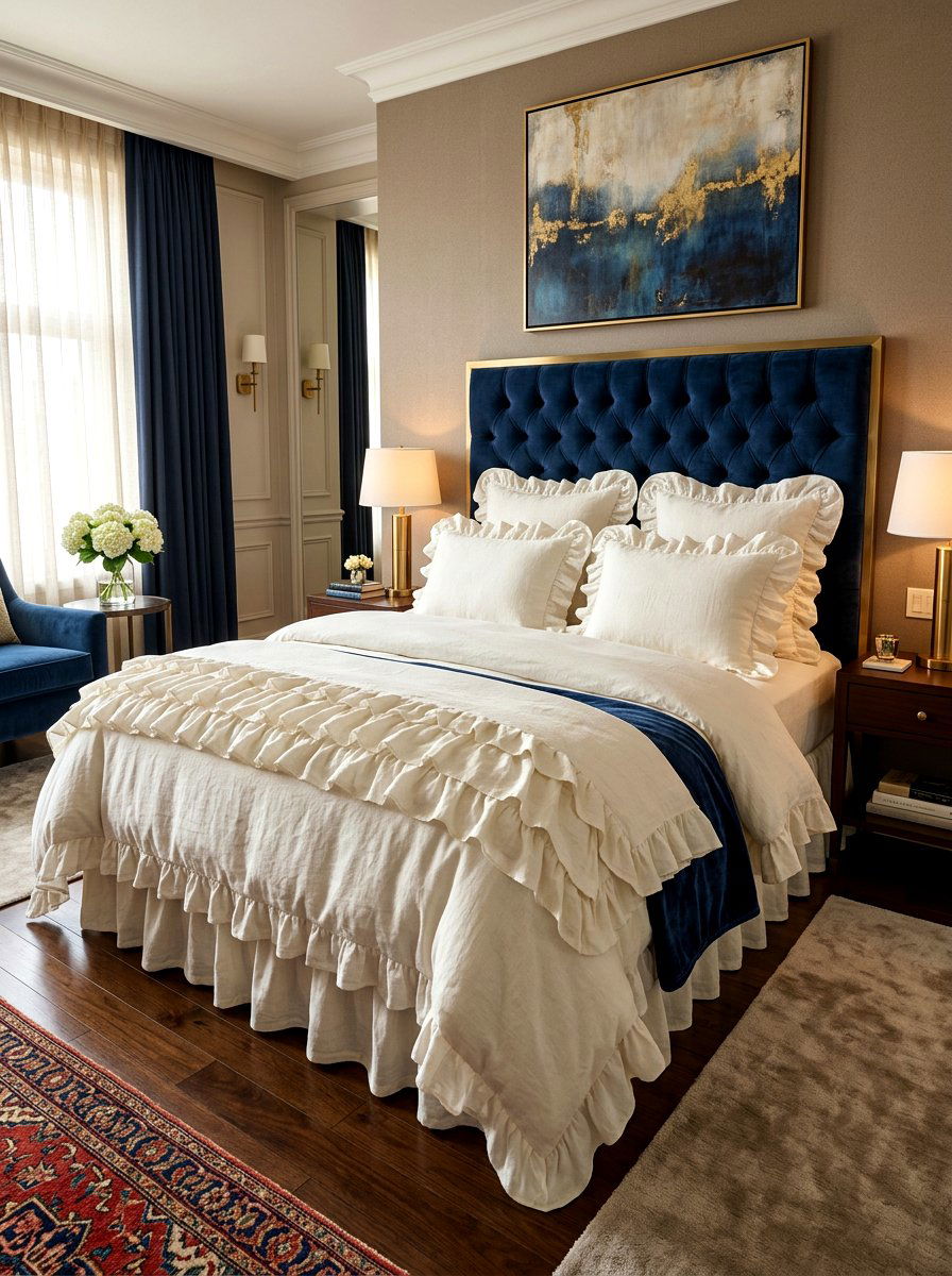 Double Ruffle Linen Bedding - 30 ruffled linen bedding ideas