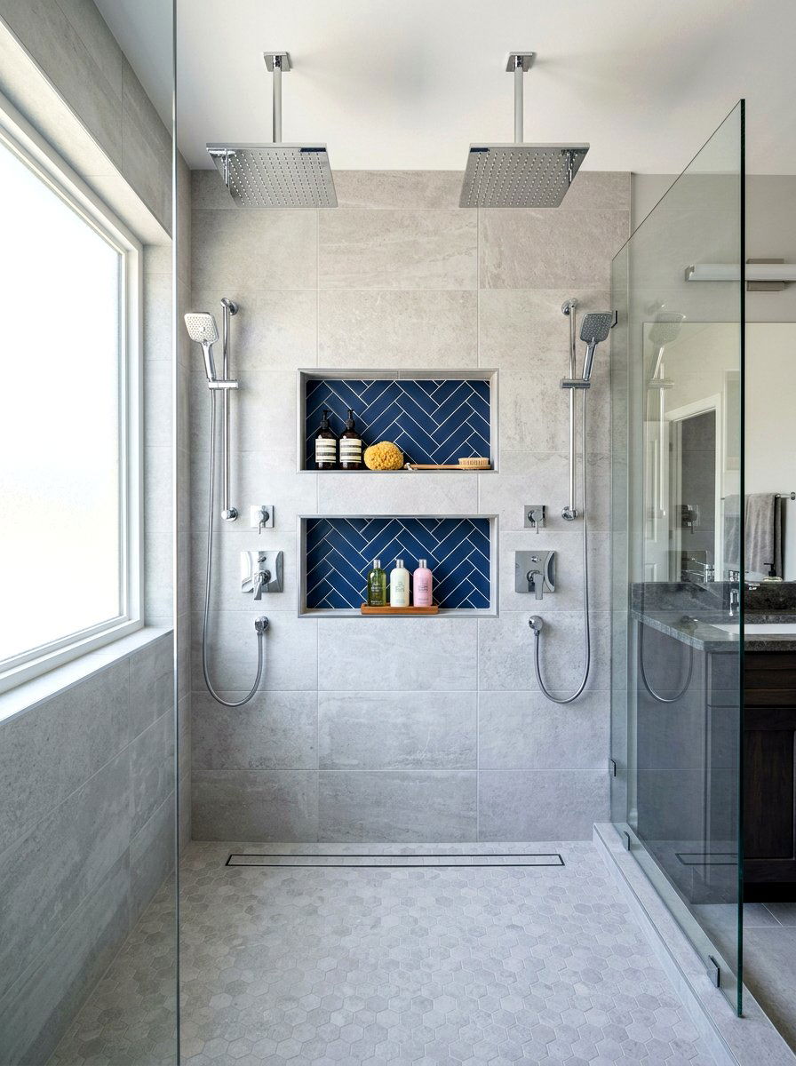 Double Shower Head With Niches - 30 double shower head ideas