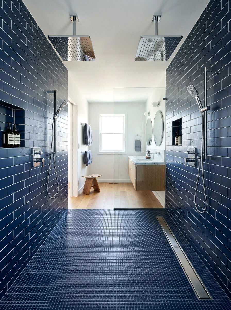 Double Shower Head - 30 curbless shower ideas