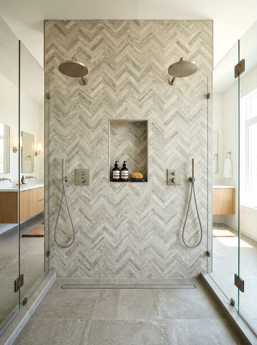 Double Shower Herringbone Tile - 30 herringbone shower tile ideas