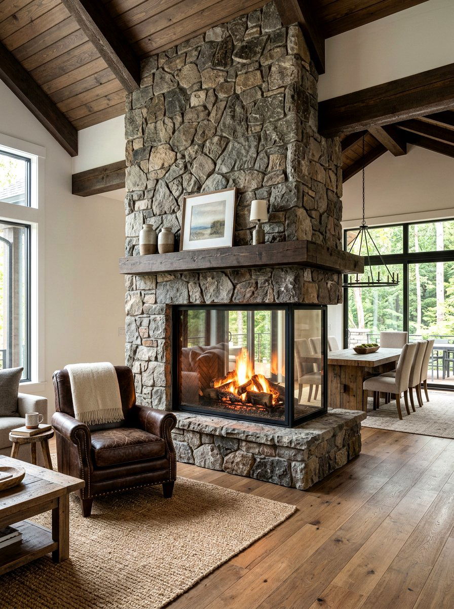 Double Sided Fireplace - 30 cozy compartmentalized home ideas