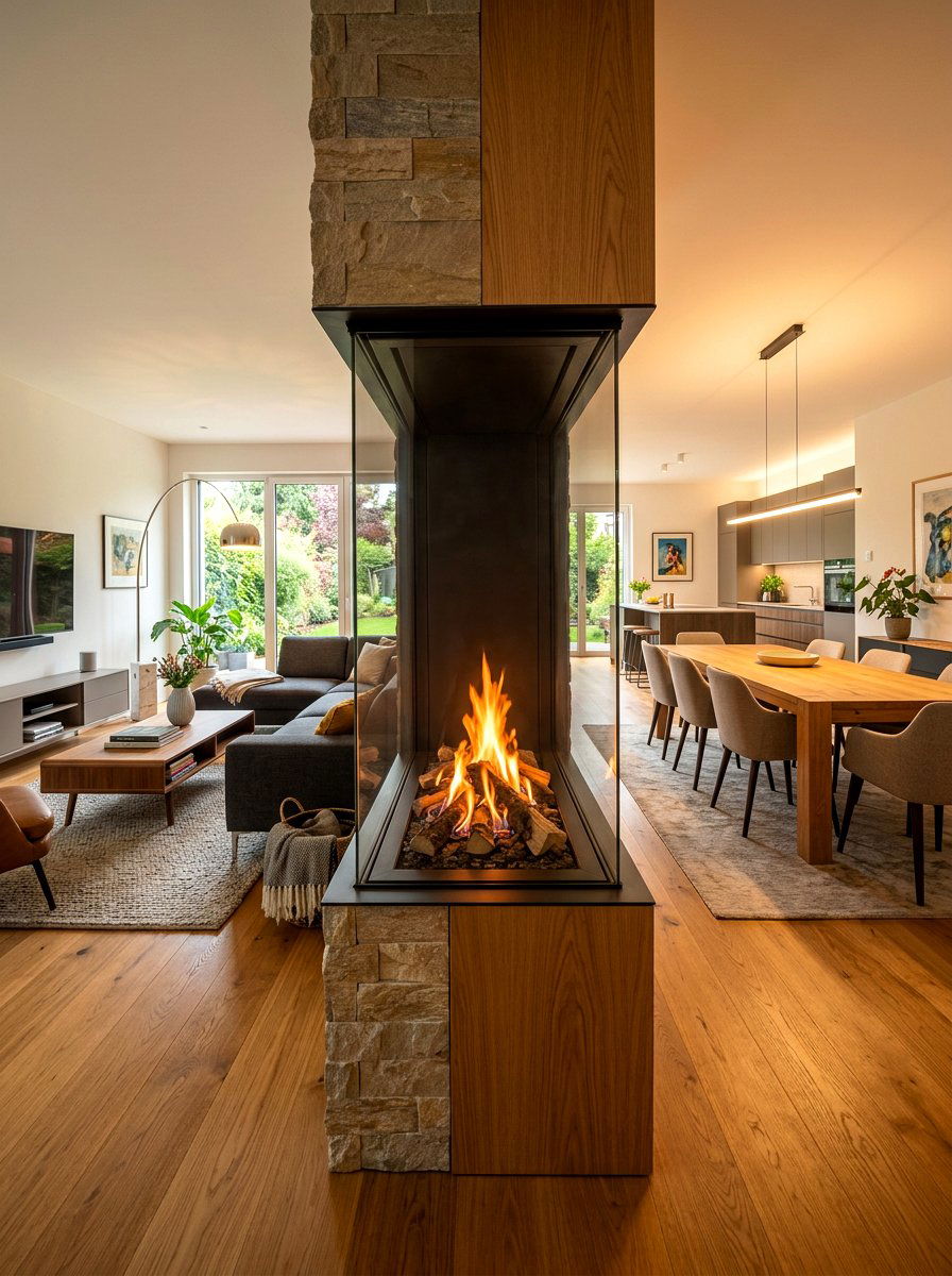 Double Sided Fireplace - 30 family room fireplace ideas