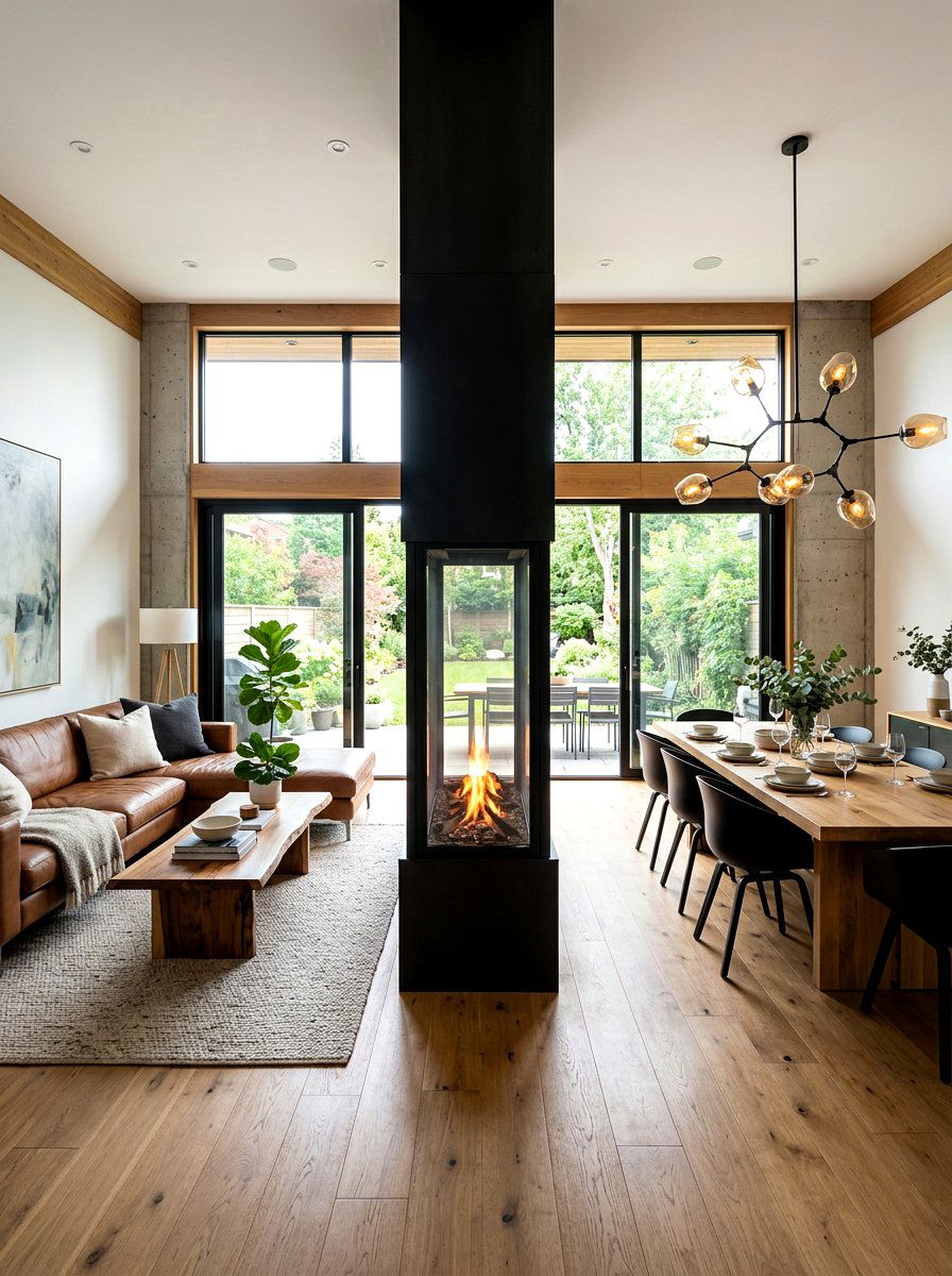 Double Sided Fireplace - 30 open plan with cozy zones ideas