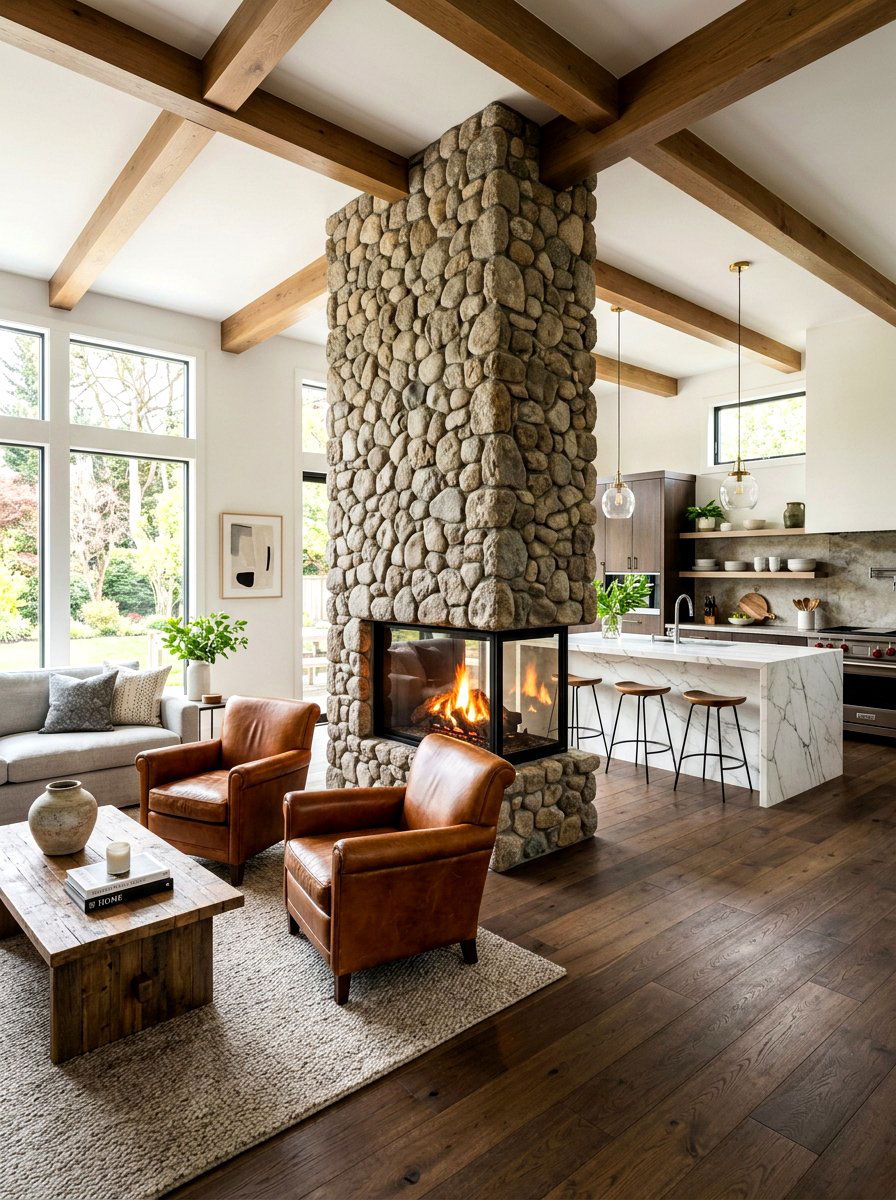 Double Sided Fireplace - 30 semi open floor plan ideas