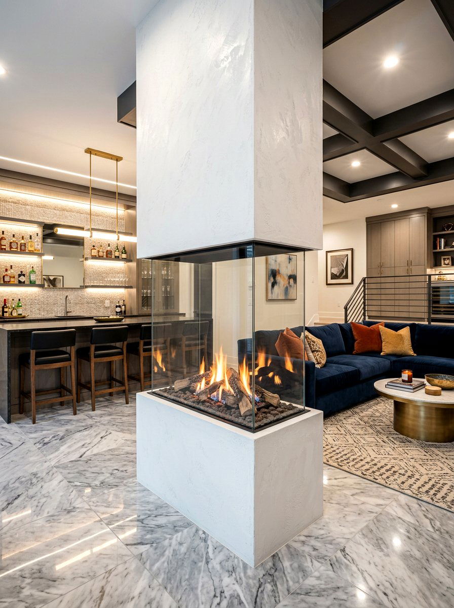 Double Sided Fireplace - 30 basement fireplace ideas