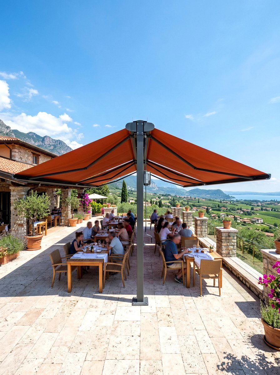 Double Sided Freestanding Awning - 30 retractable canopy patio ideas