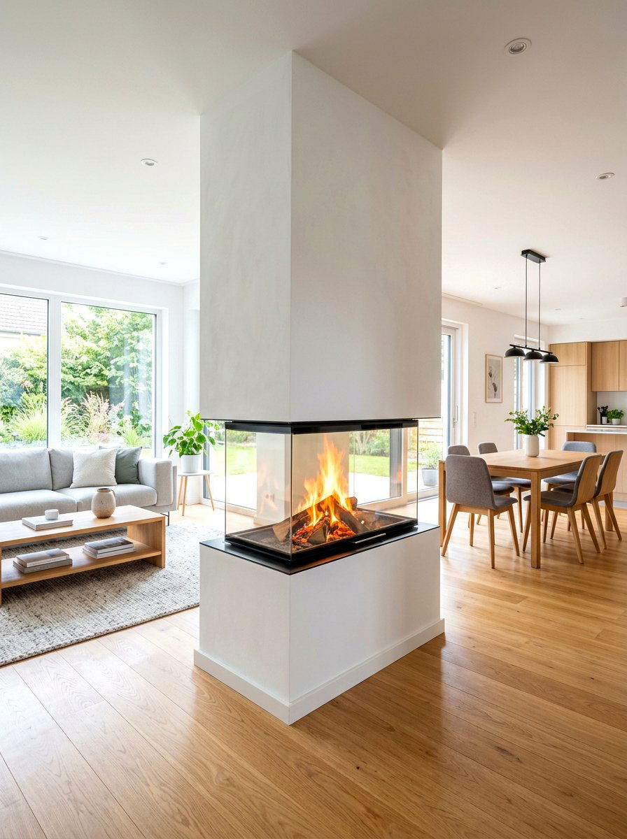 Double Sided Glass - 30 fireplace mantel ideas