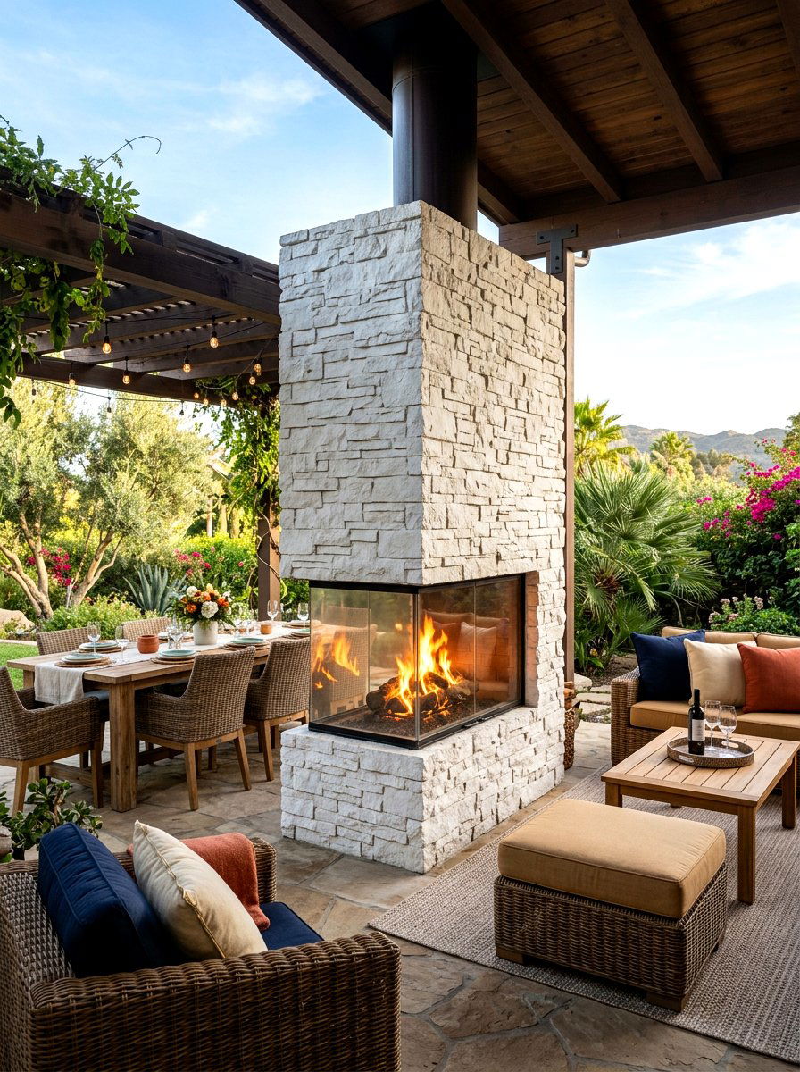 Double Sided Patio Fireplace - 30 patio fireplace ideas