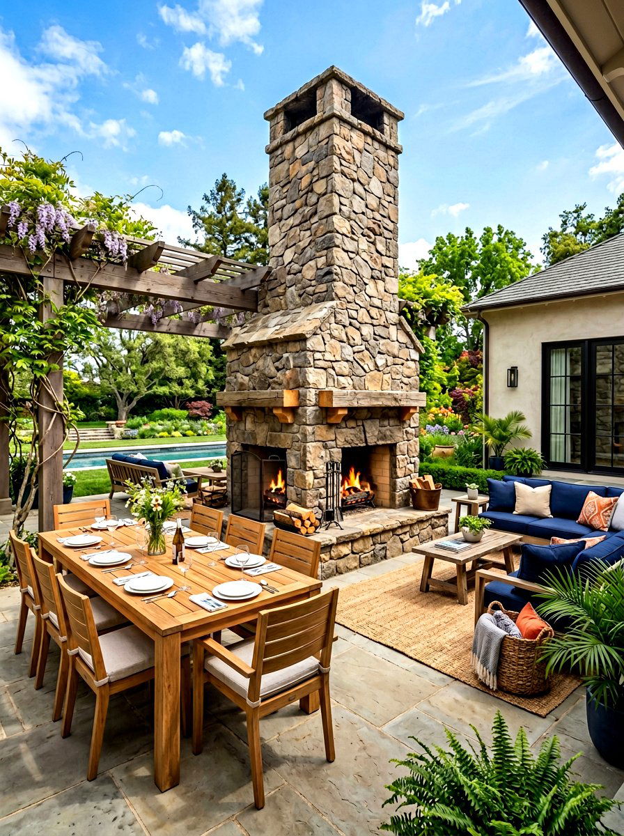 Double Sided Patio Fireplace - 30 covered patio fireplace ideas