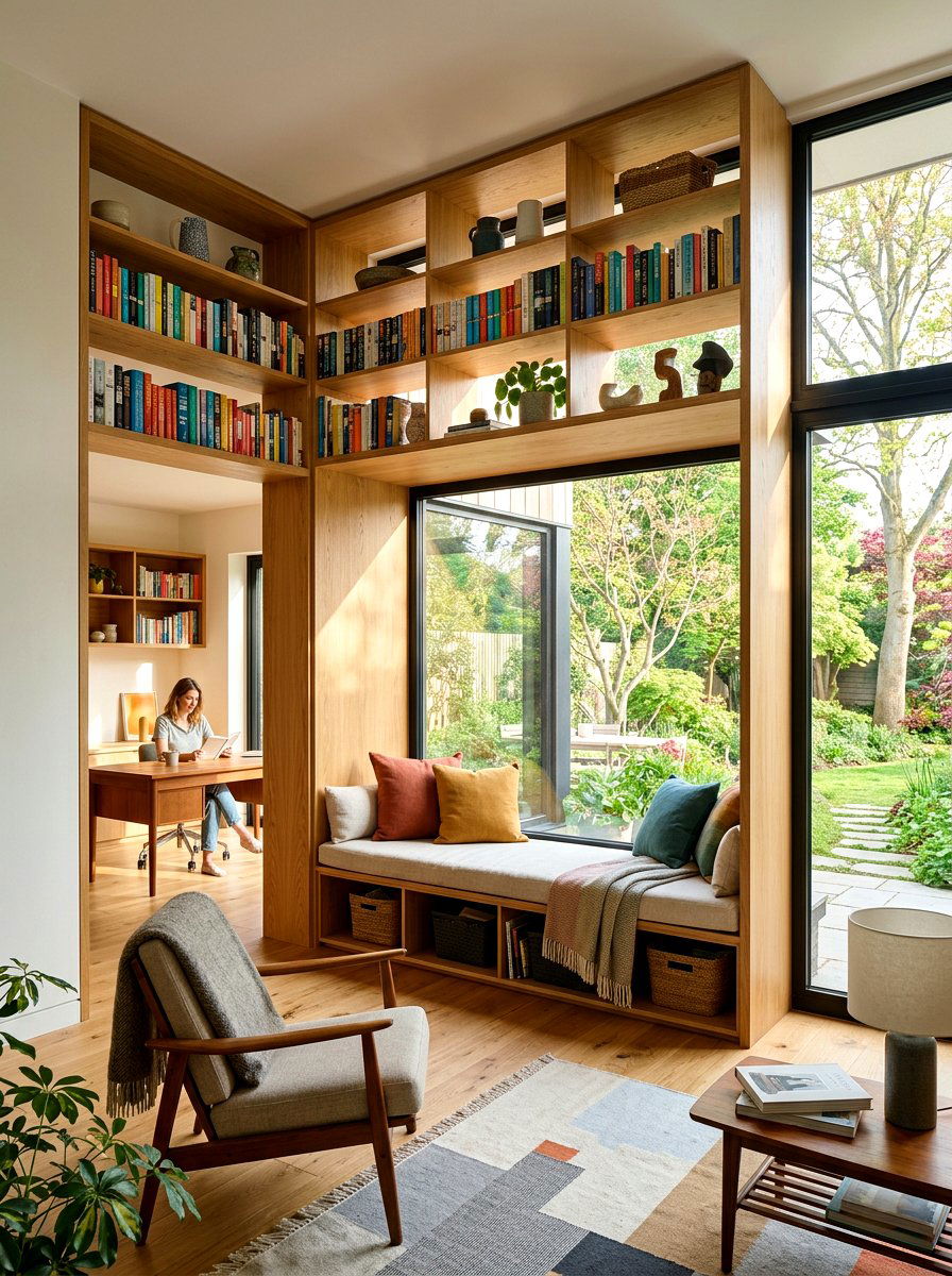 Double Sided Window Bookshelf - 30 window seat bookshelf ideas
