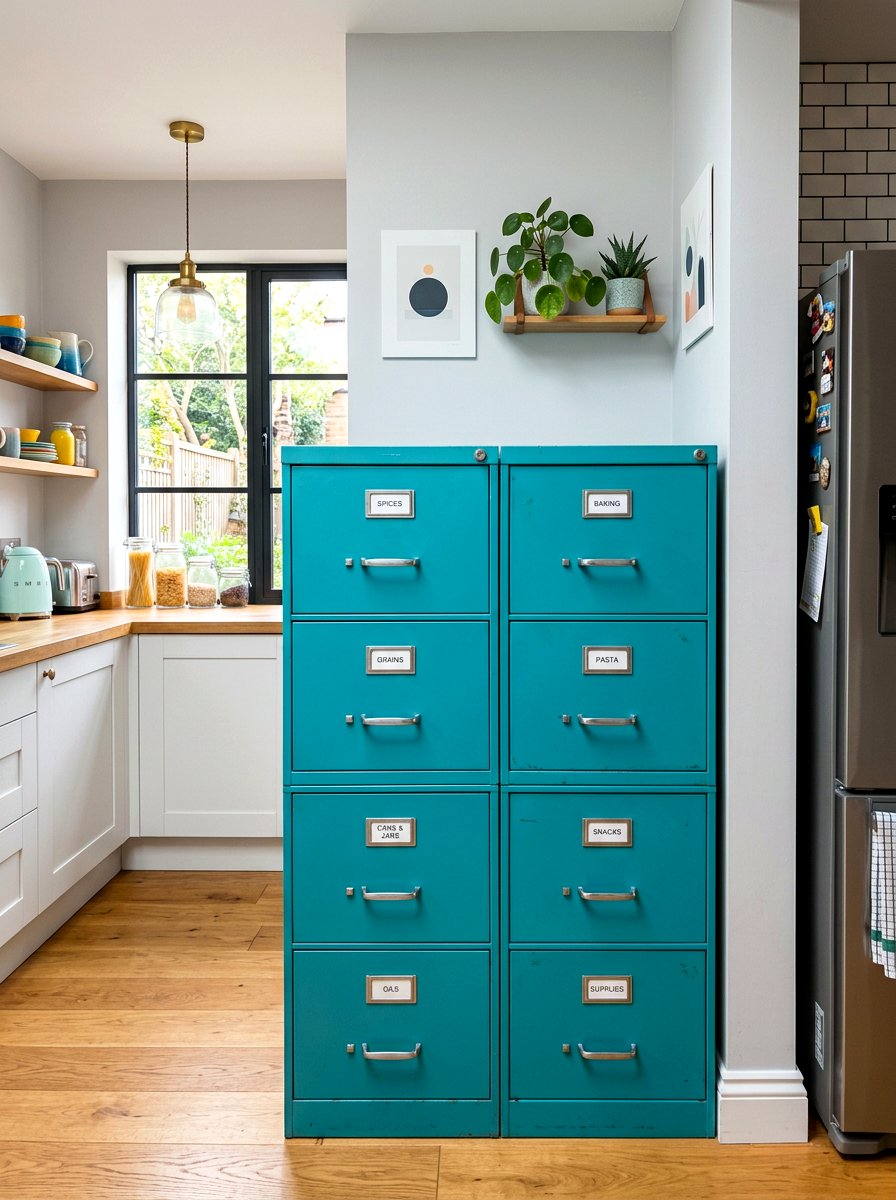 Double Stacked Metal Filing Storage - 30 file drawer kitchen ideas