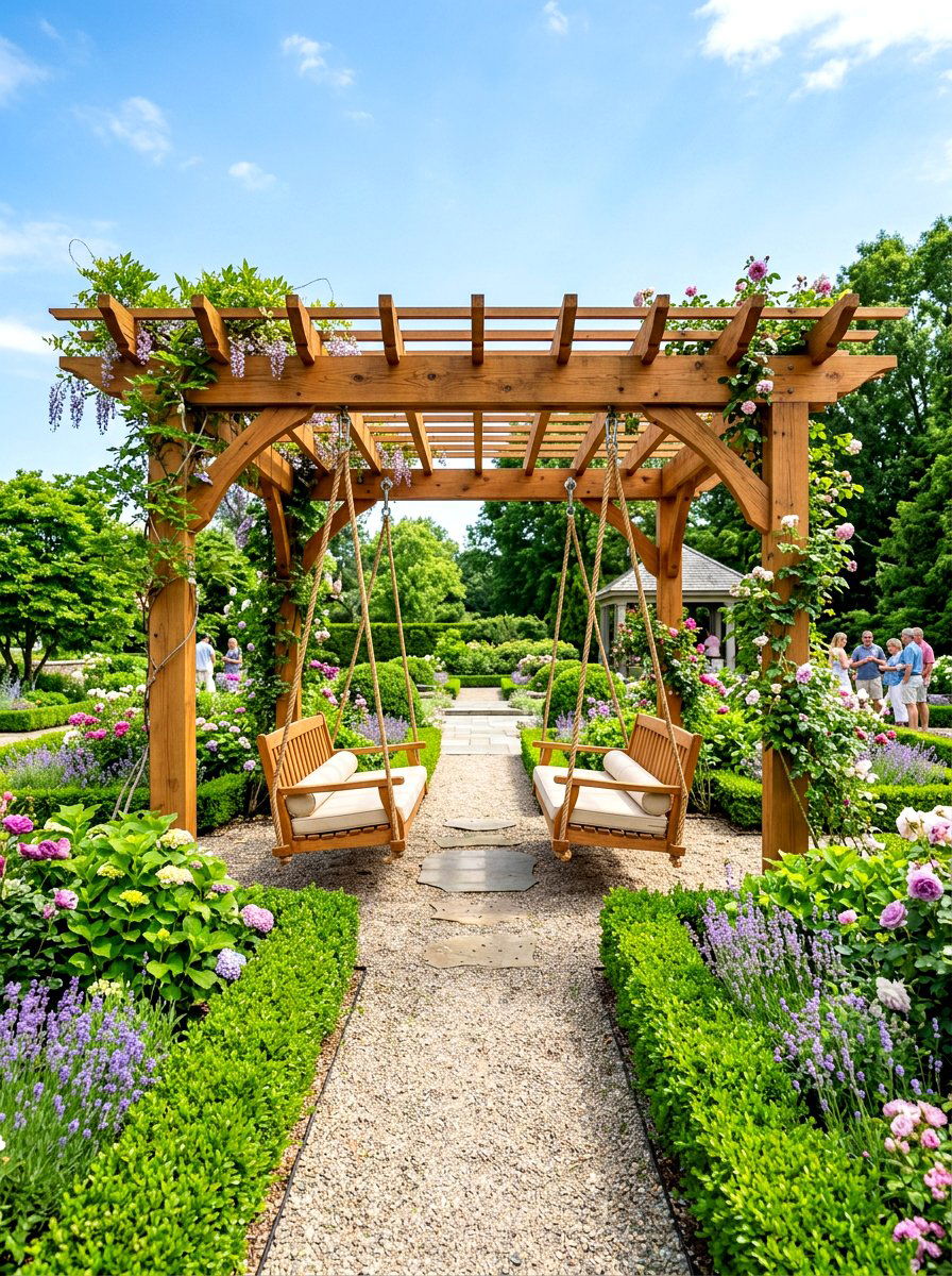 Double Swing Pergola - 30 pergola with swings ideas