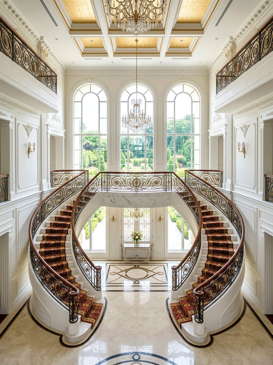 Double Symmetrical Grand Staircase - 30 elegant foyer staircase ideas