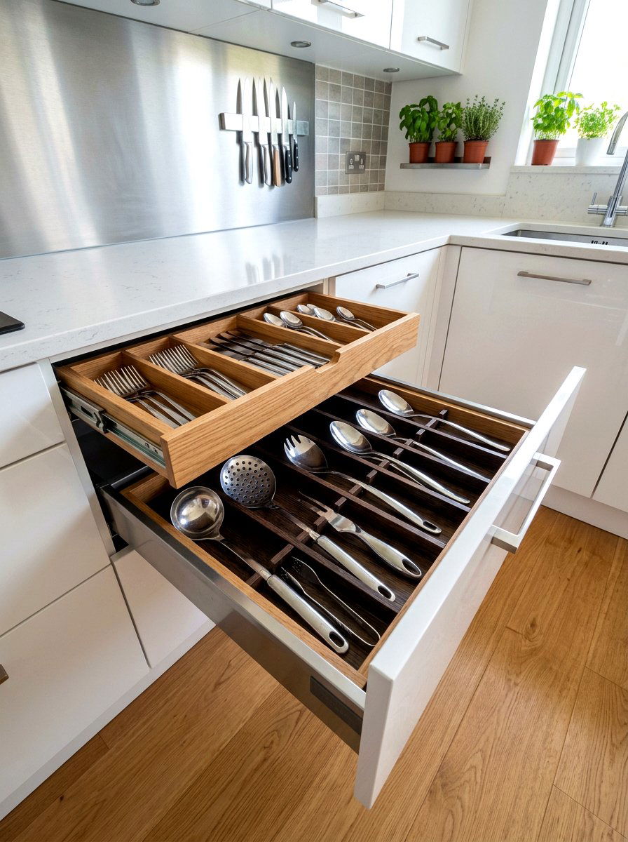 Double Tier Cutlery Tray - 30 kitchen drawer organization ideas