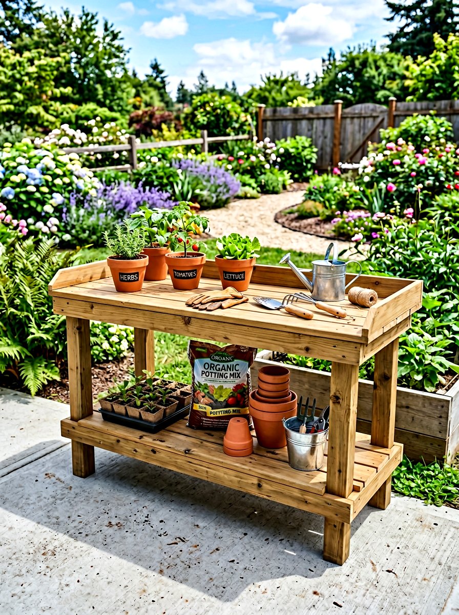 Double Tier Garden Workbench - 30 garden workstation ideas