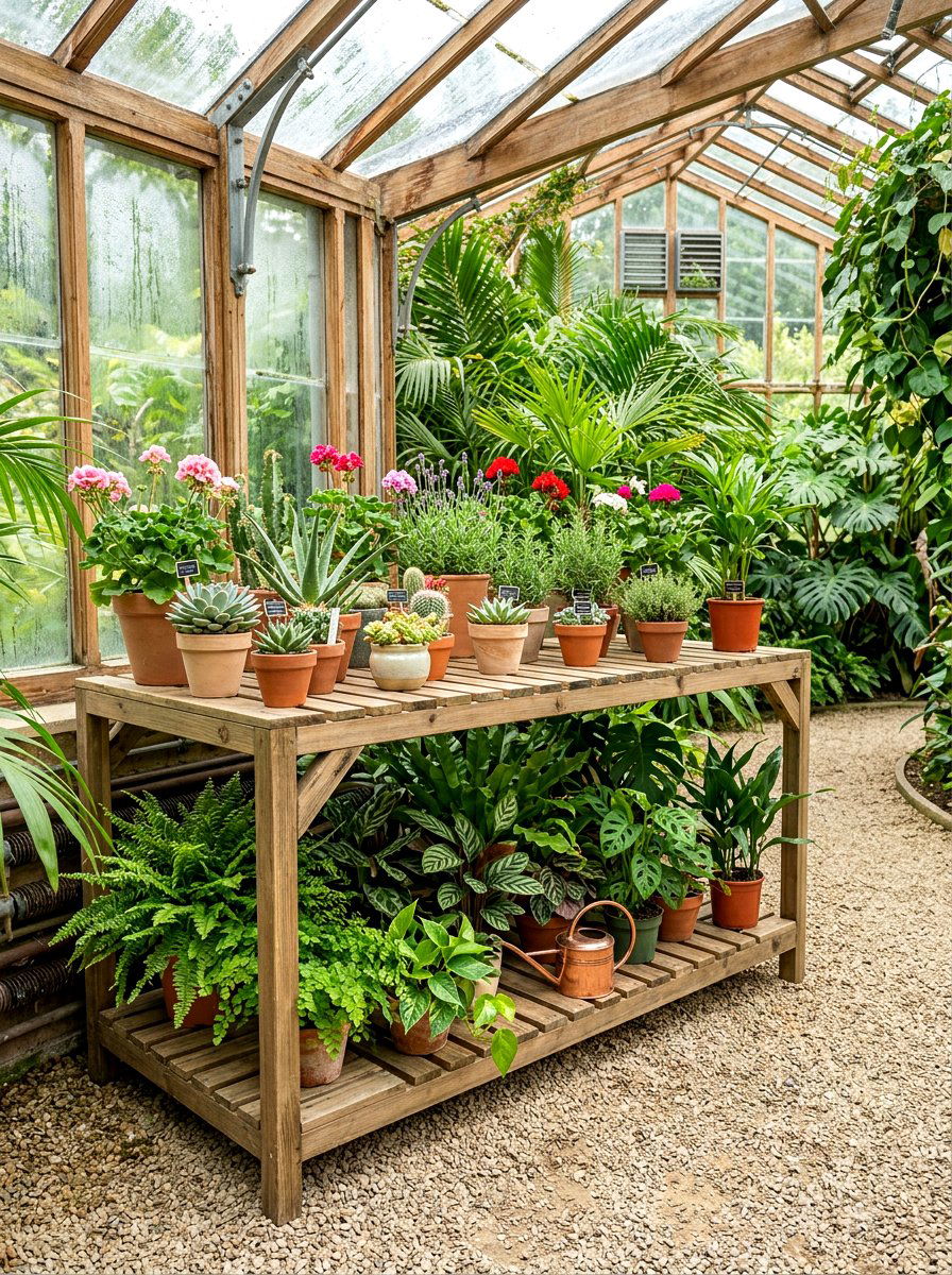 Double Tier Greenhouse Staging - 30 greenhouse storage bench ideas