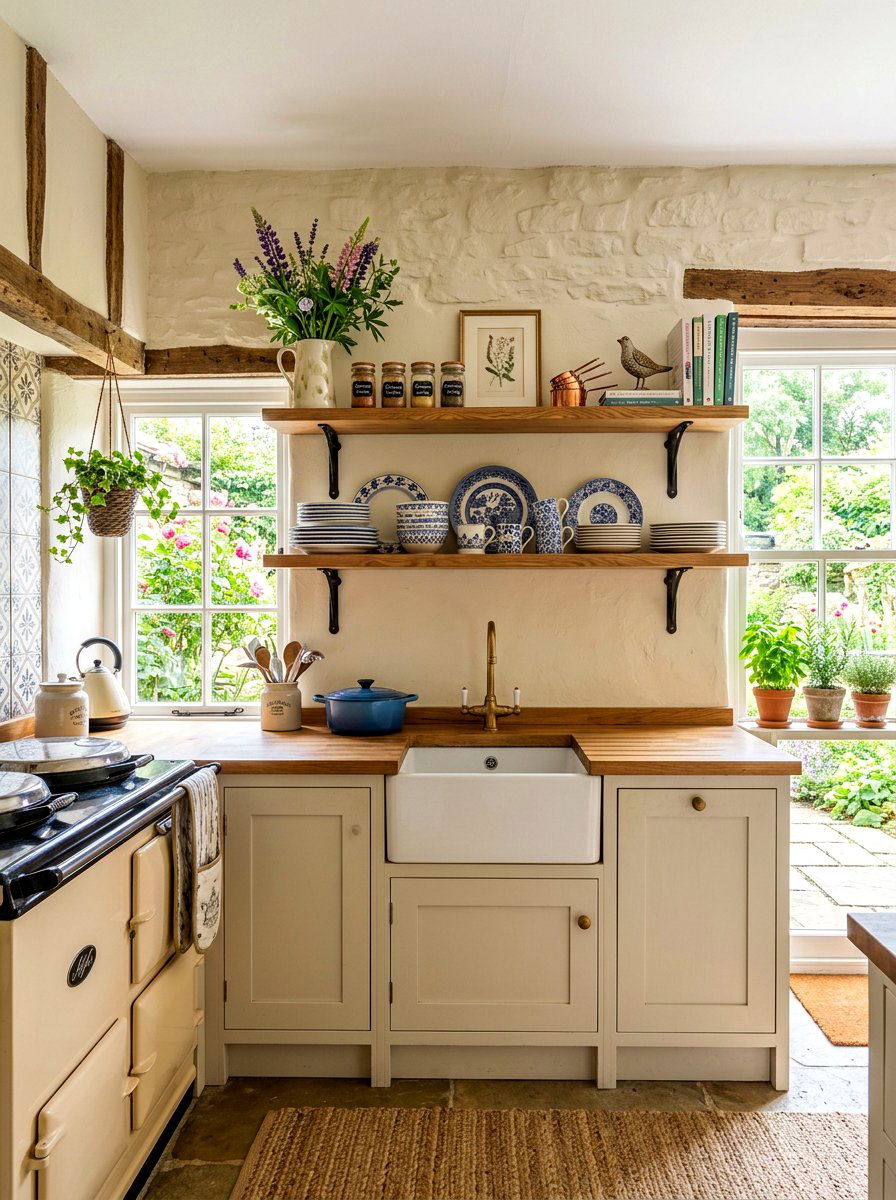 Double Tier Shelving - 30 English country kitchen shelf ideas