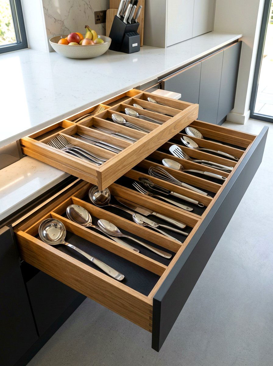 Double Tiered Cutlery Drawer - 30 kitchen drawer divider ideas