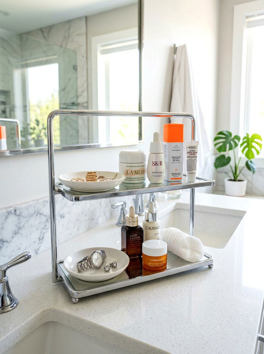 Double Tiered Vanity Shelf - 30 bathroom shelf decor ideas