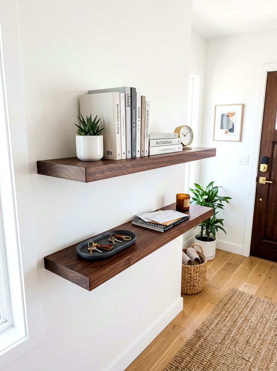 Double Tiered Wood Entry Shelf - 30 wall mounted entry shelf ideas aesthetic