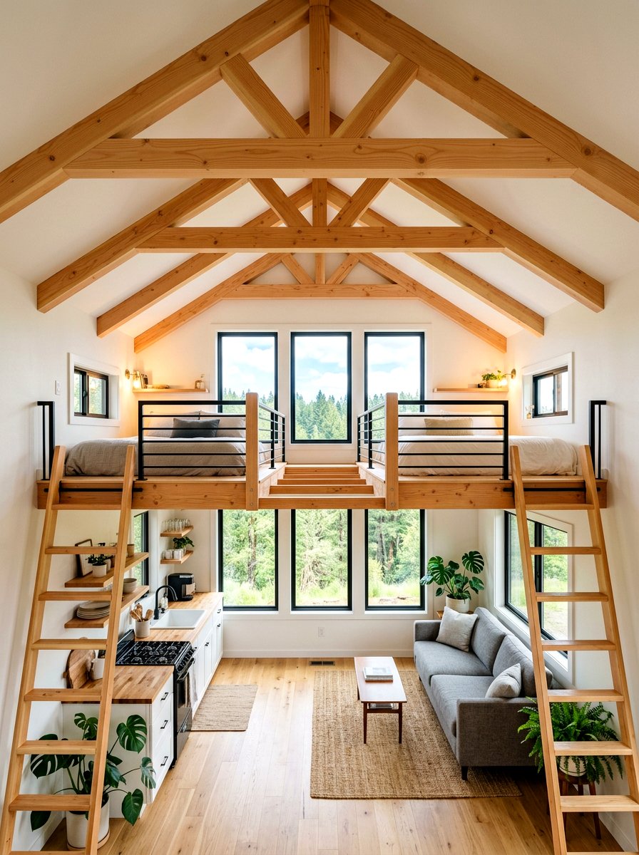 Double Tiny House Loft - 30 tiny house loft bed ideas
